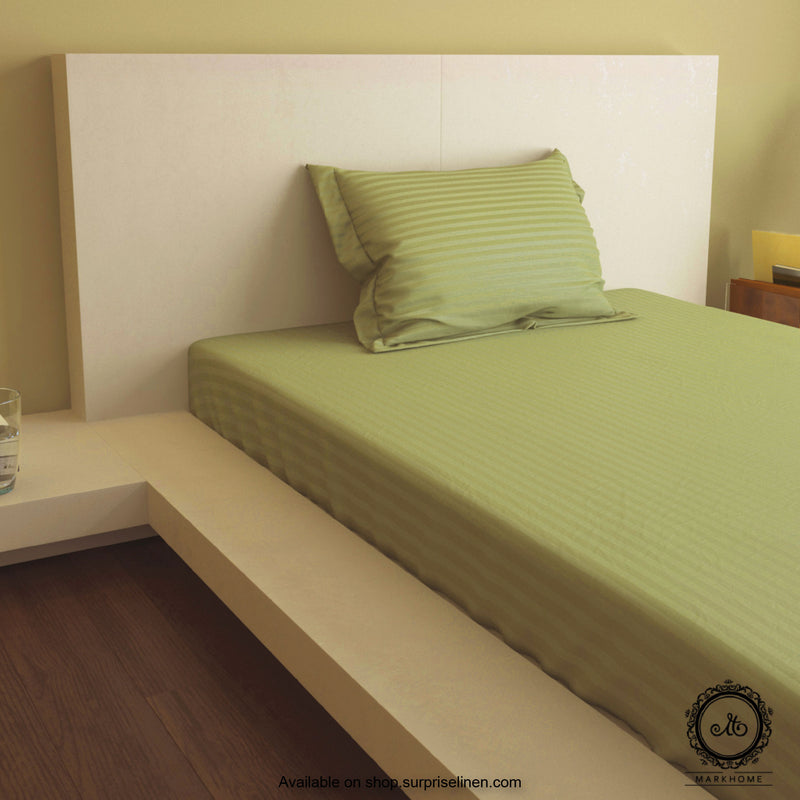 Mark Home - 100% Fine Cotton Satin 400 TC Premium Stripes Single Bedsheet Set (Military Green)