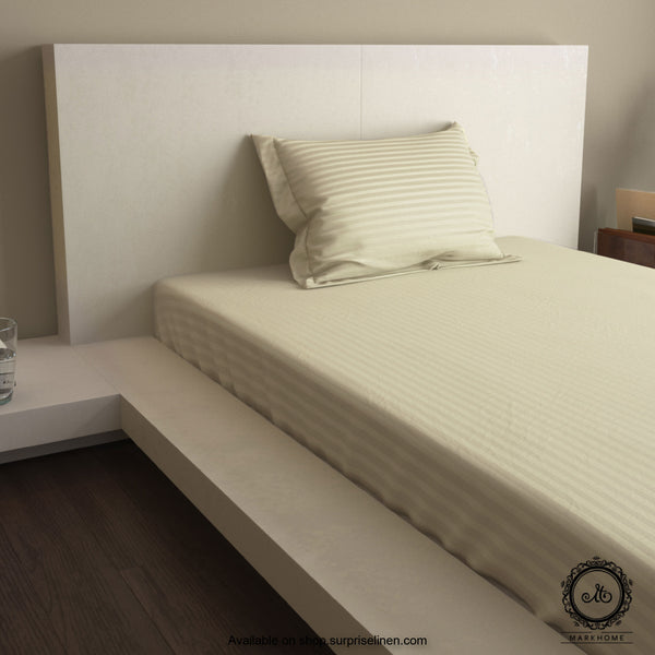 Mark Home - 100% Fine Cotton Satin 400 TC Premium Stripes Single Bedsheet Set (Pearl)