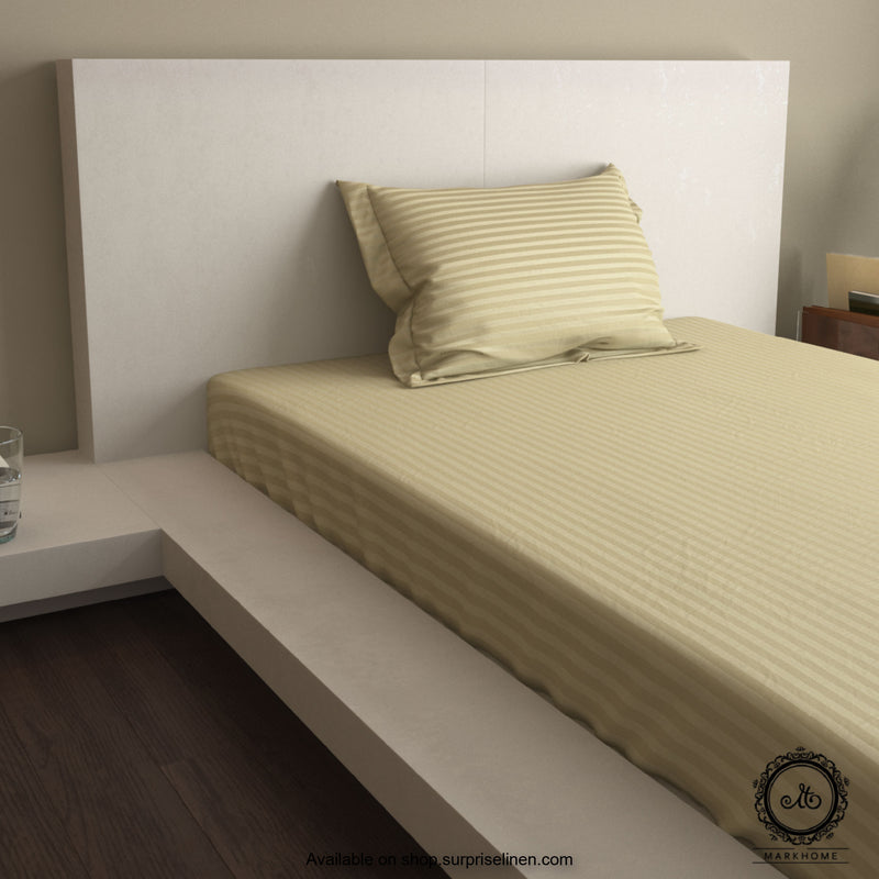 Mark Home - 100% Fine Cotton Satin 400 TC Premium Stripes Single Bedsheet Set (Walnut)