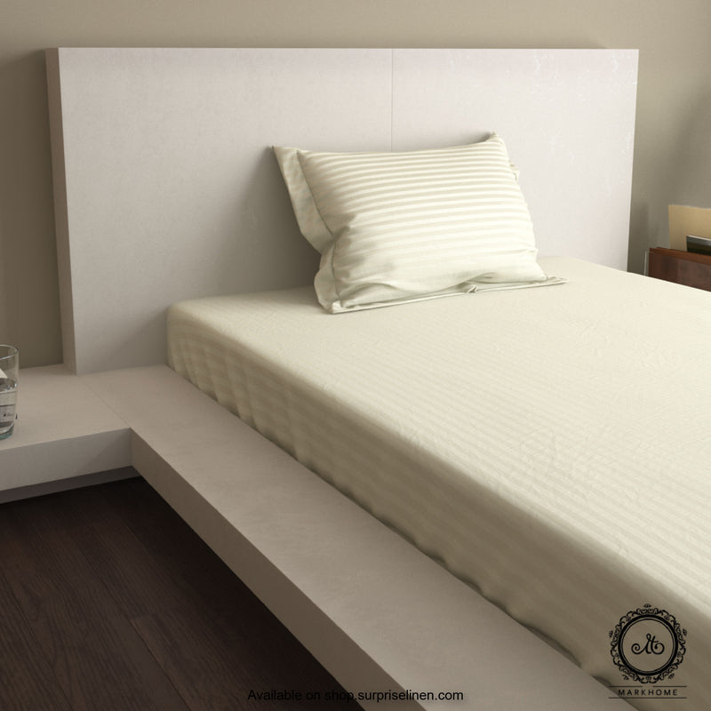Mark Home - 100% Fine Cotton Satin 400 TC Premium Stripes Single Bedsheet Set (White)