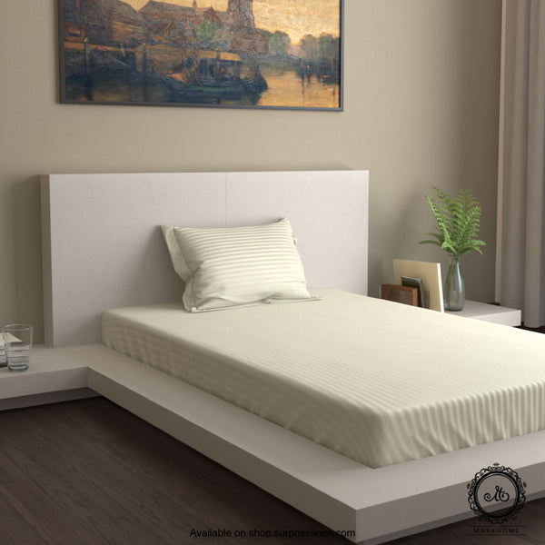 Mark Home - 100% Fine Cotton Satin 400 TC Premium Stripes Single Bedsheet Set (White)