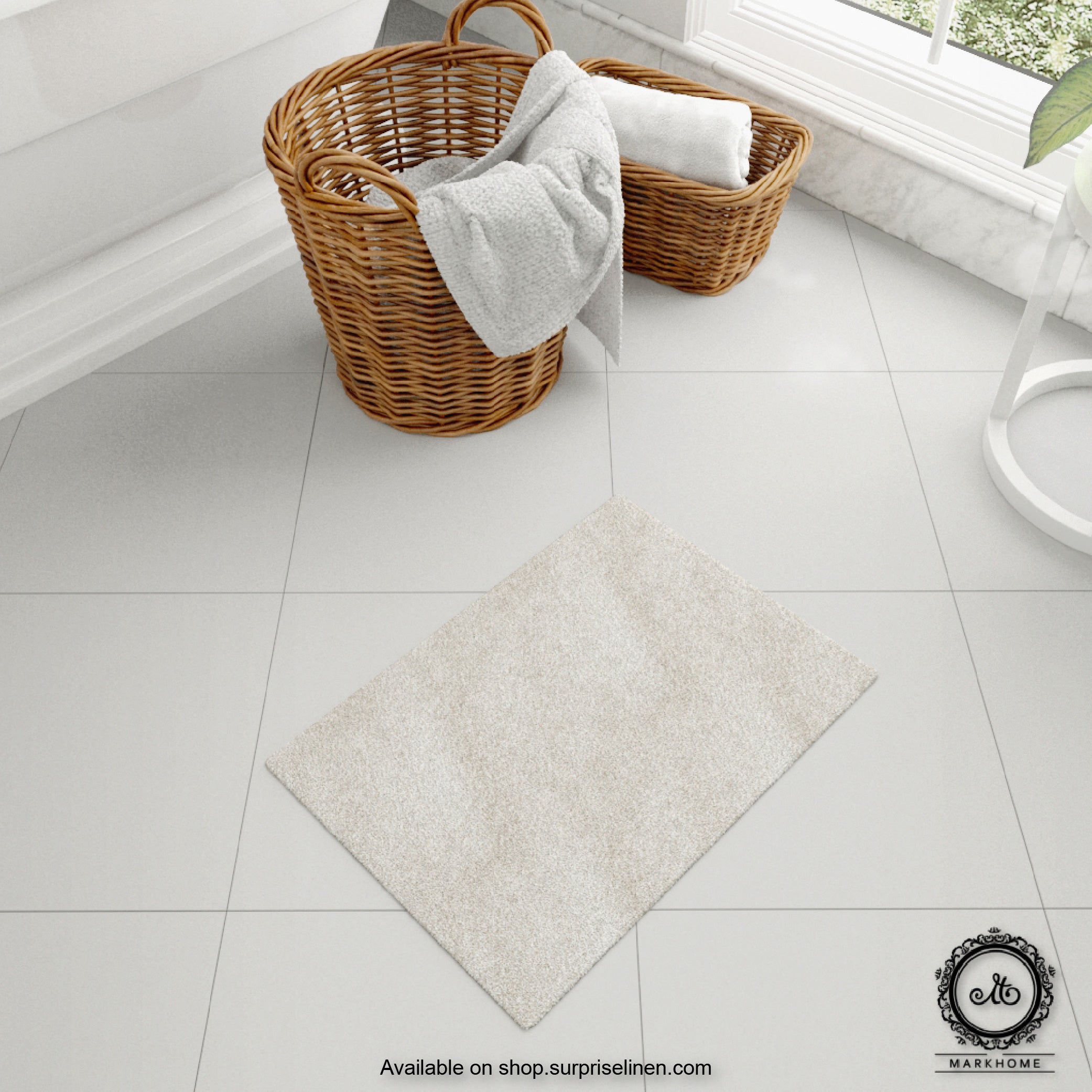 Mark Home - 100% Micro Anti Skid Durable Softness Plush Lustrous Rugs 40cm x 60cm (Ivory)