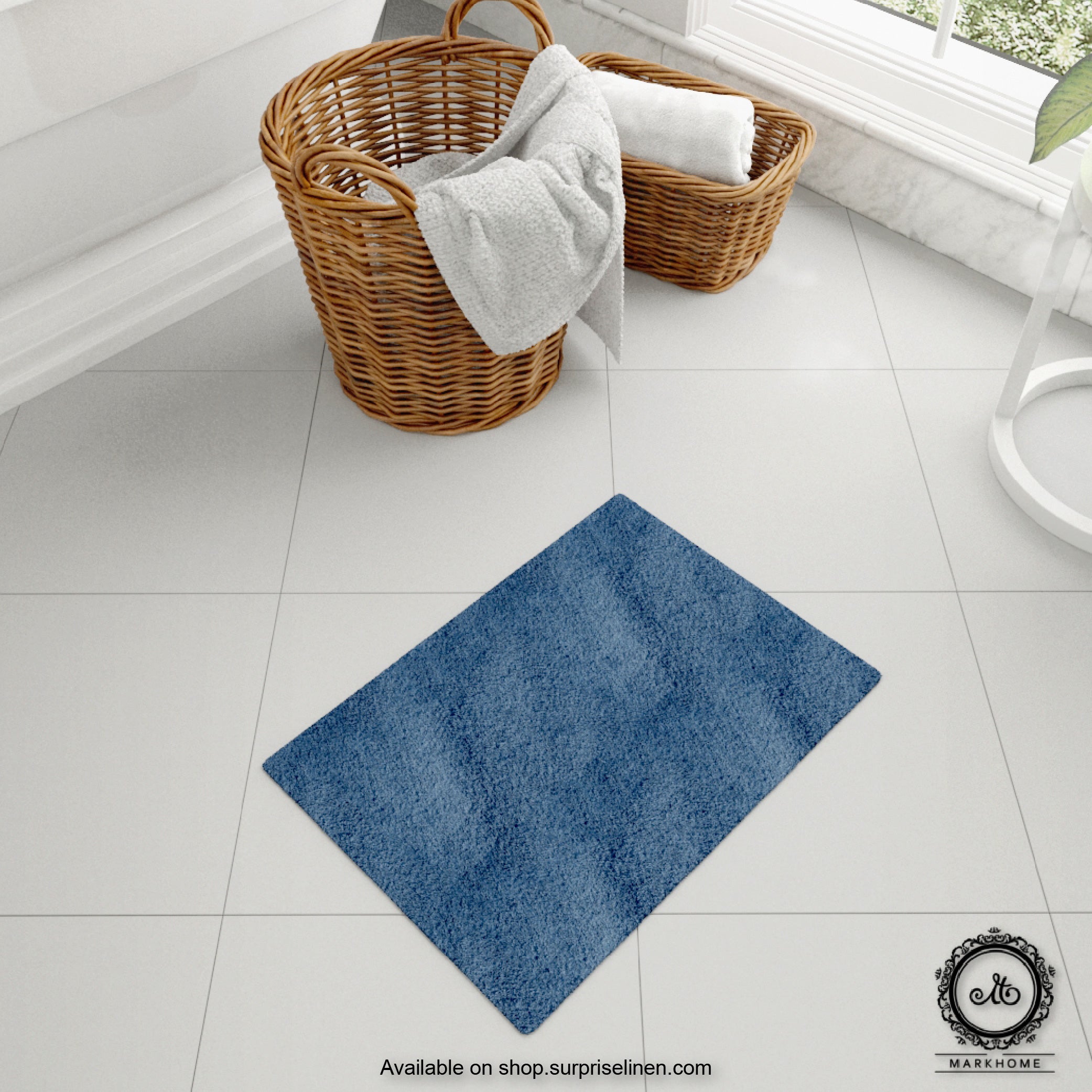 Mark Home - 100% Micro Anti Skid Durable Softness Plush Lustrous Rugs 40cm x 60cm (Navy)