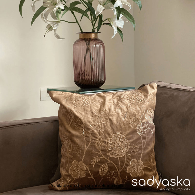 Sadyaska - Decorative Bloomy Velvet Cushion Cover (Camel)