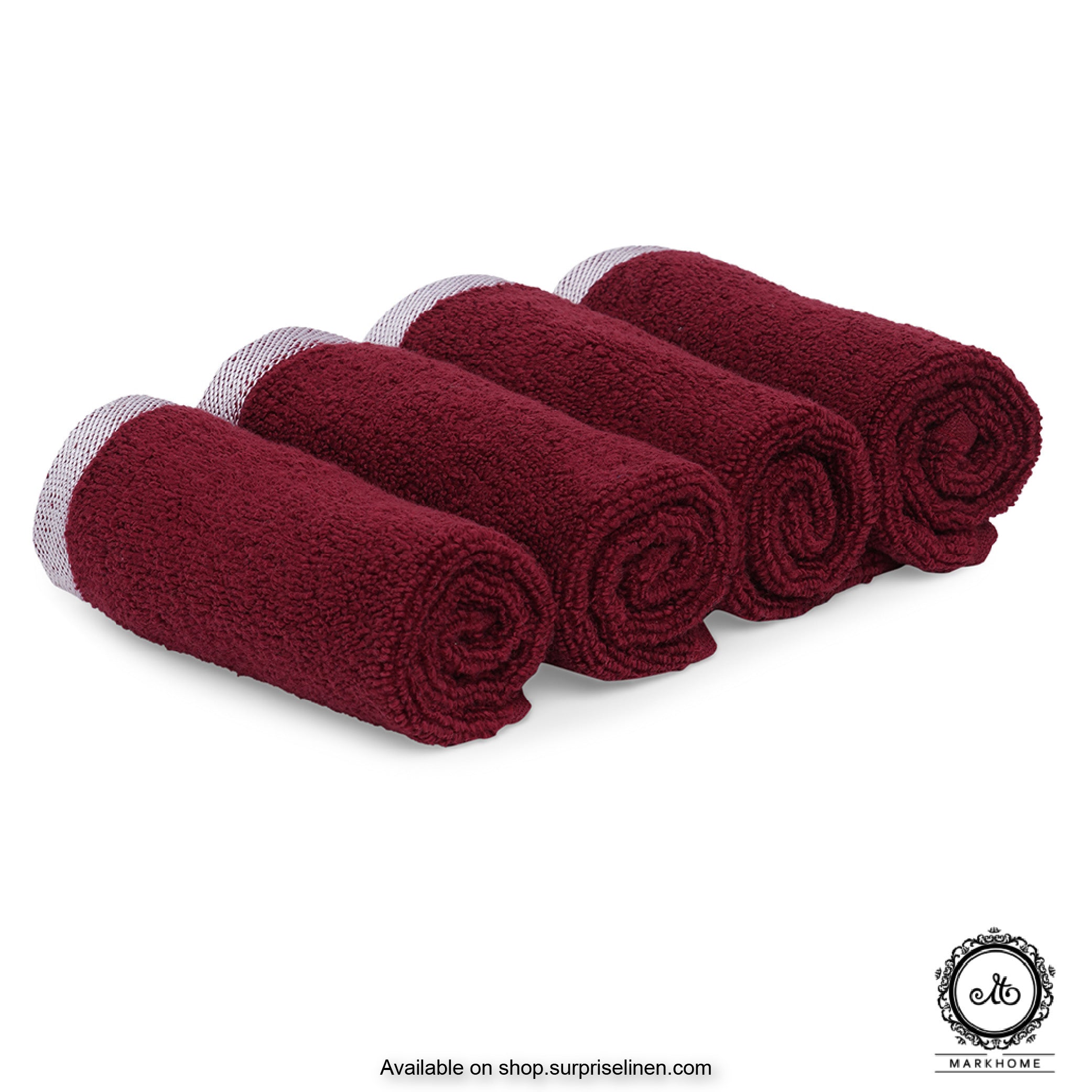 Mark Home - 100% Cotton 500 GSM Zero Twist Anti Microbial Treated Simply Soft Face Towel Set of 04 Pcs (Maroon)