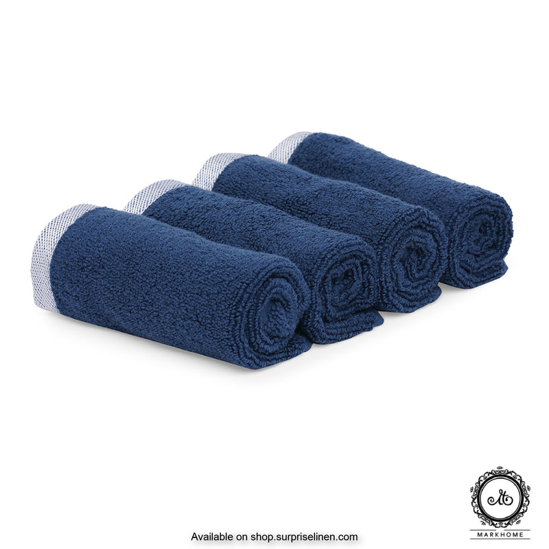 Mark Home - 100% Cotton 500 GSM Zero Twist Anti Microbial Treated Simply Soft Face Towel Set of 04 Pcs (Navy)