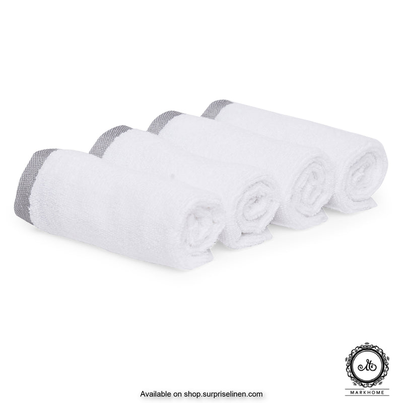 Mark Home - 100% Cotton 500 GSM Zero Twist Anti Microbial Treated Simply Soft Face Towel Set of 04 Pcs (White)