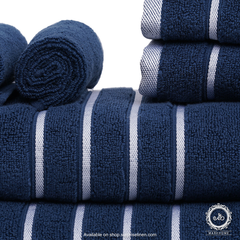 Mark Home - 100% Cotton 500 GSM Zero Twist Anti Microbial Treated Simply Soft Gift Set of 06 Pcs (Navy)