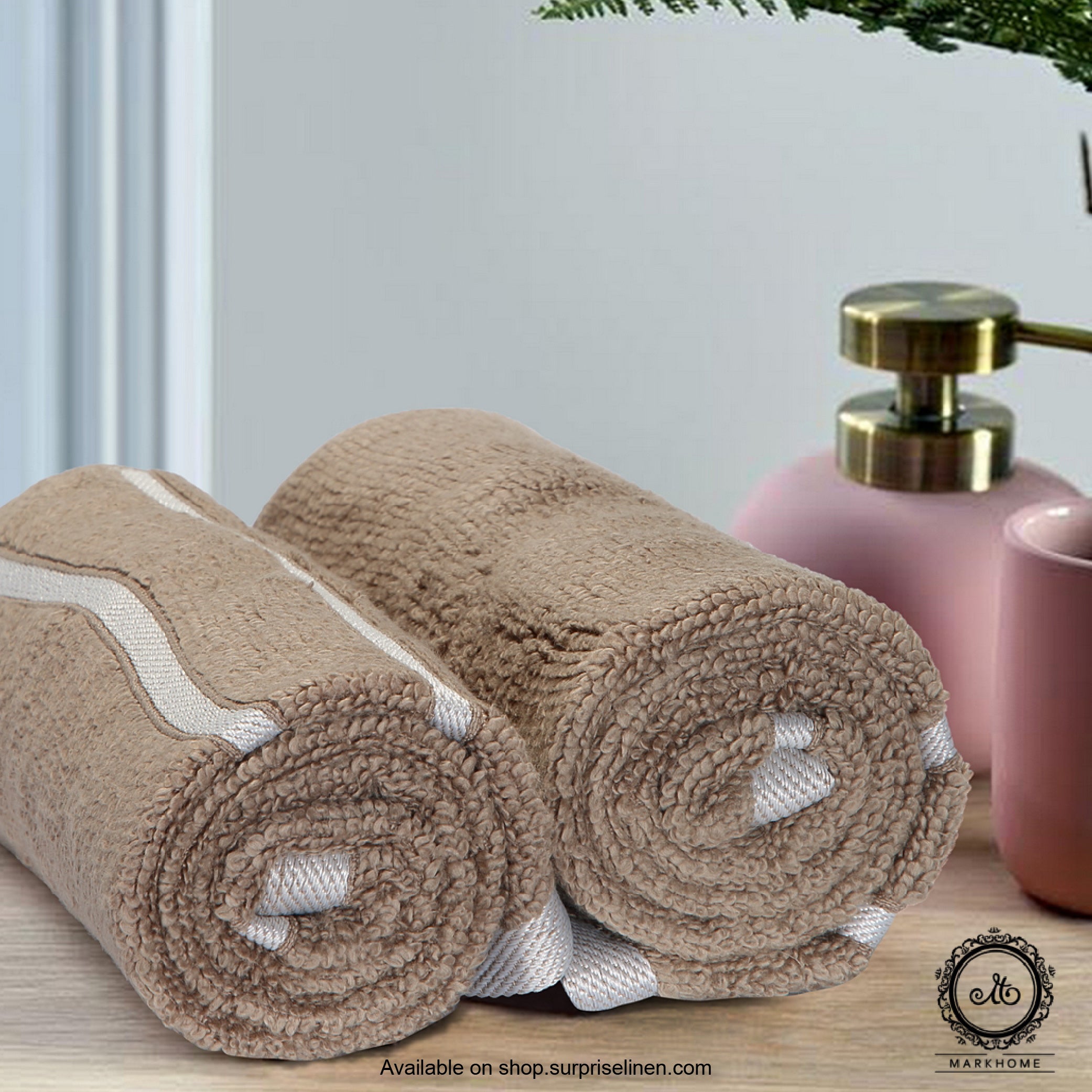 Mark Home - 100% Cotton 500 GSM Zero Twist Anti Microbial Treated Simply Soft Hand Towel (Beige)