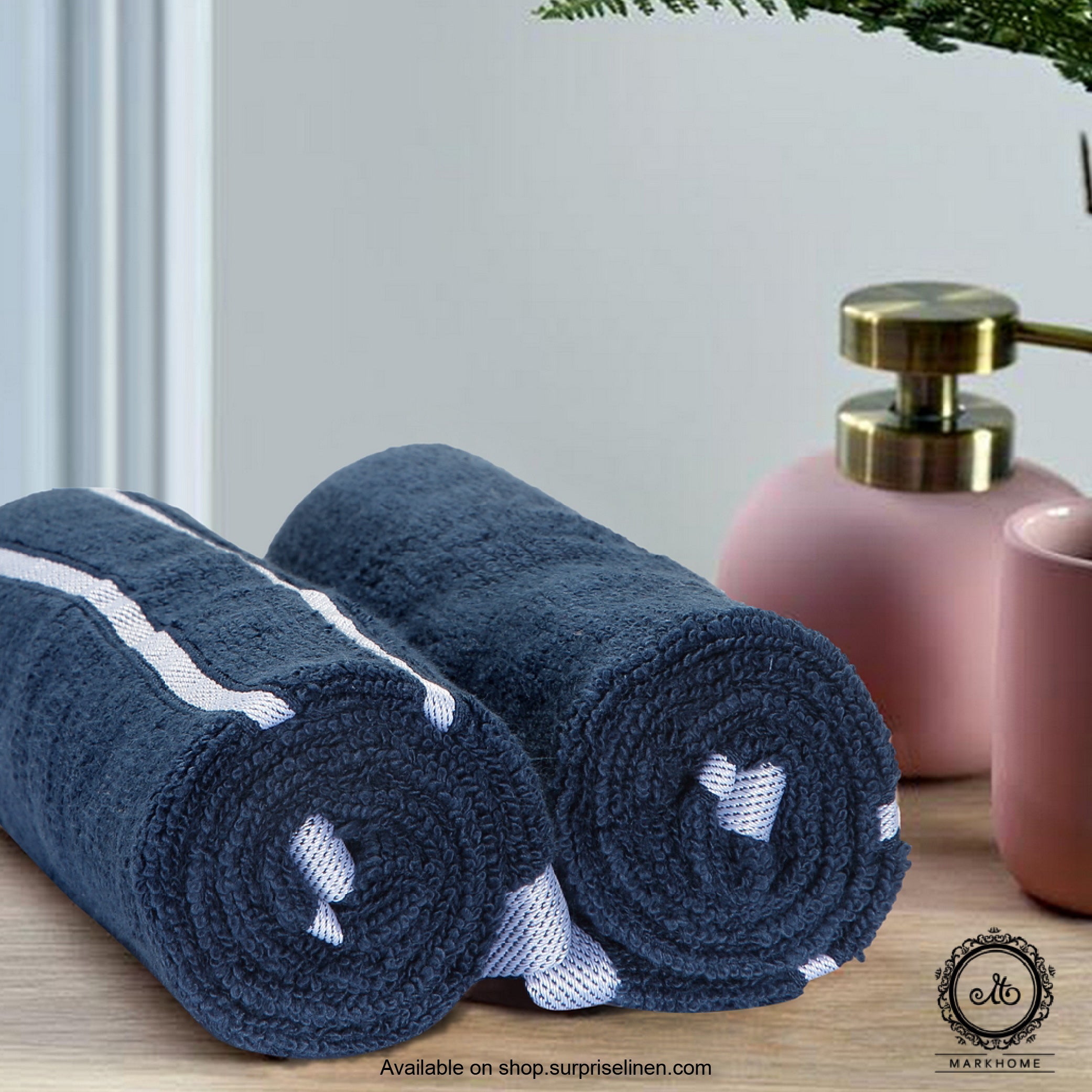 Mark Home - 100% Cotton 500 GSM Zero Twist Anti Microbial Treated Simply Soft Hand Towel (Navy)