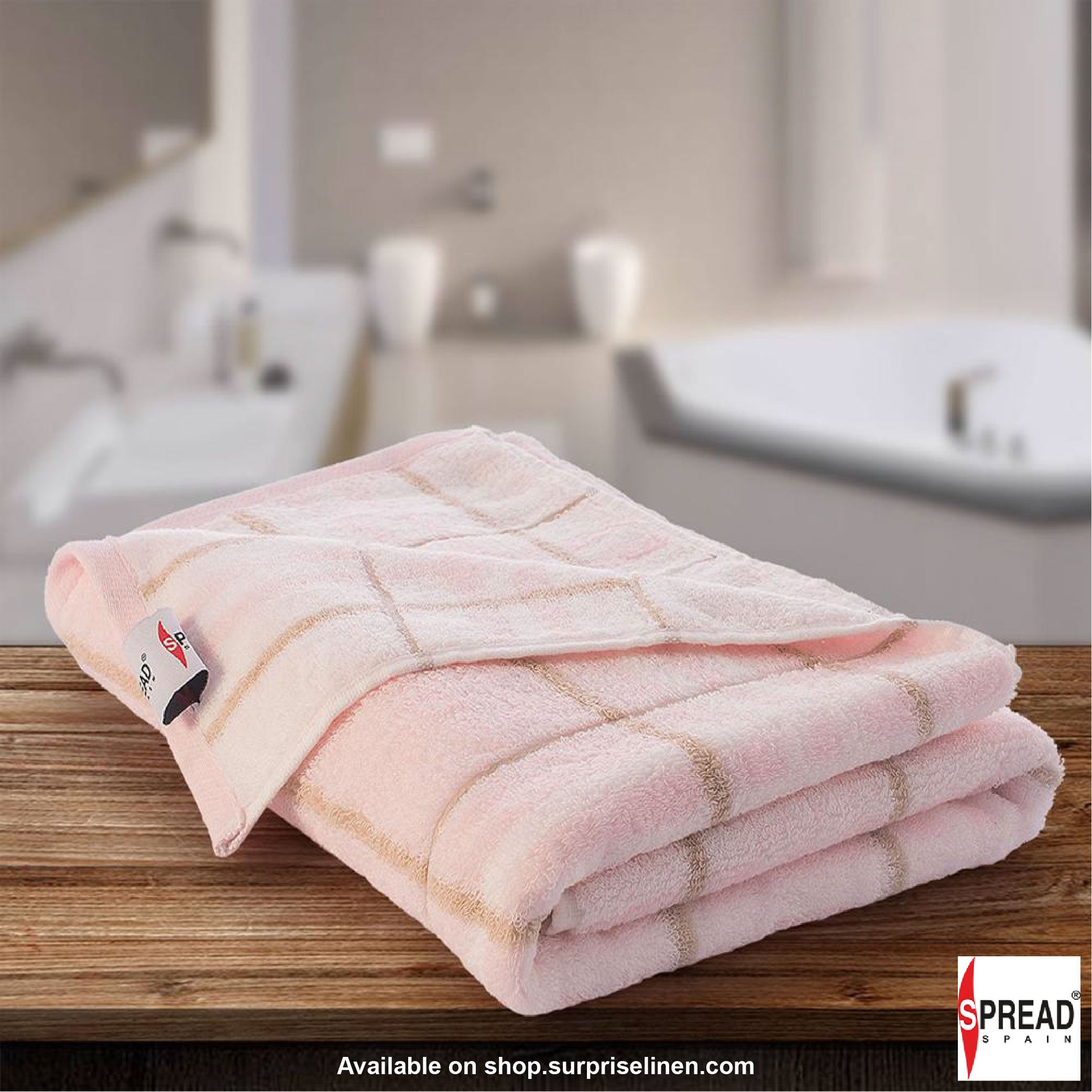 Spread Spain - 100% Cotton 400 GSM Tiles Bath Towel (Pink)