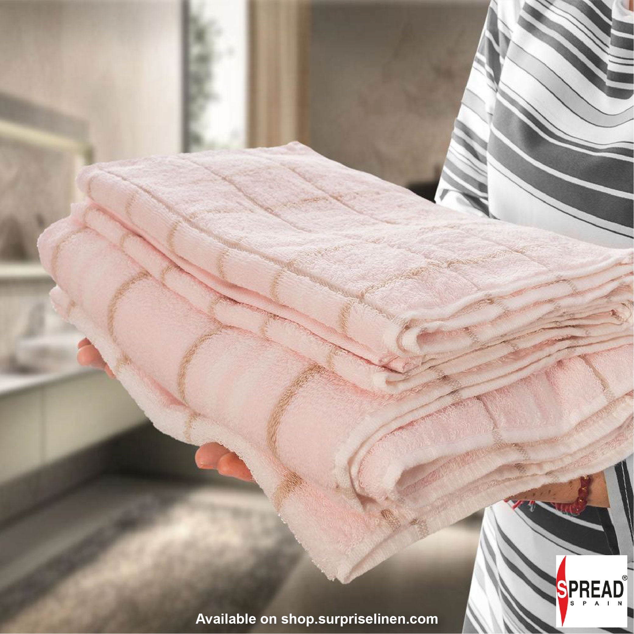 Spread Spain - 100% Cotton 400 GSM Tiles Bath Towel (Pink)