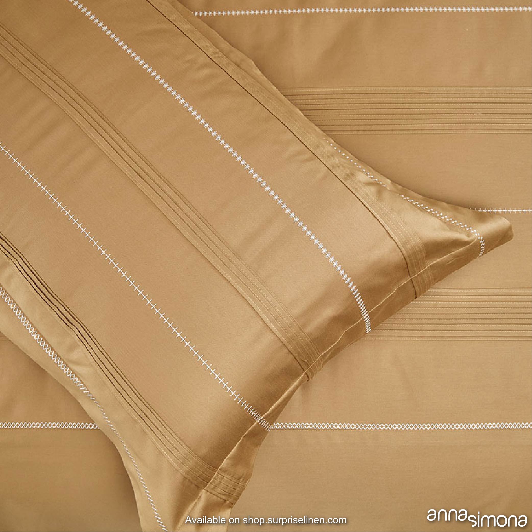 Anna Simona - Brooklyn 4 Pcs Fine Cotton Satin Duvet Ensemble Set (Gold / Sesame)