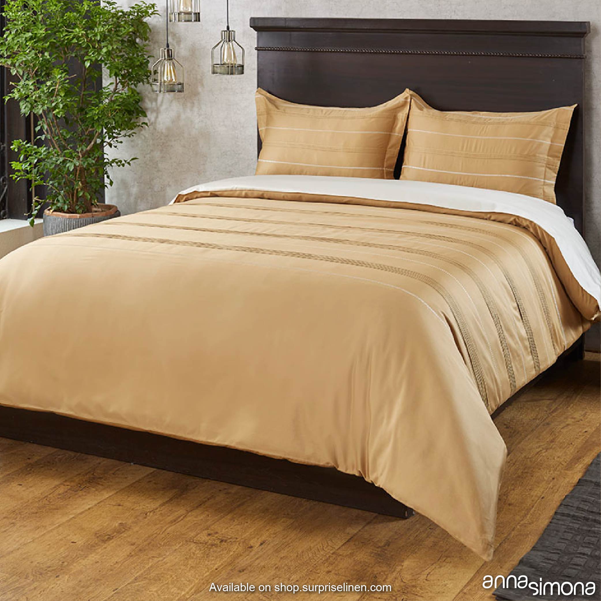 Anna Simona - Brooklyn 4 Pcs Fine Cotton Satin Duvet Ensemble Set (Gold / Sesame)