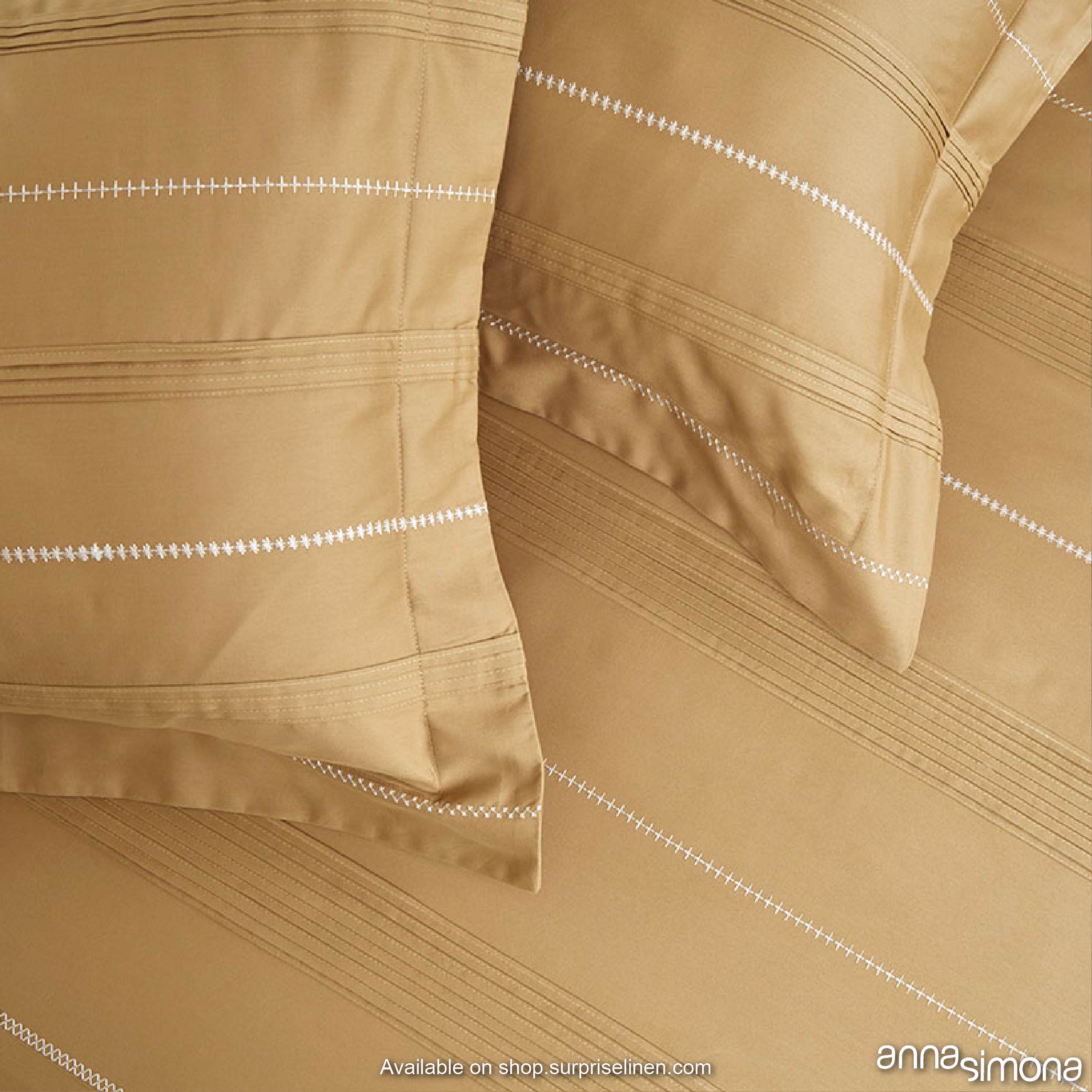 Anna Simona - Brooklyn 4 Pcs Fine Cotton Satin Duvet Ensemble Set (Gold / Sesame)