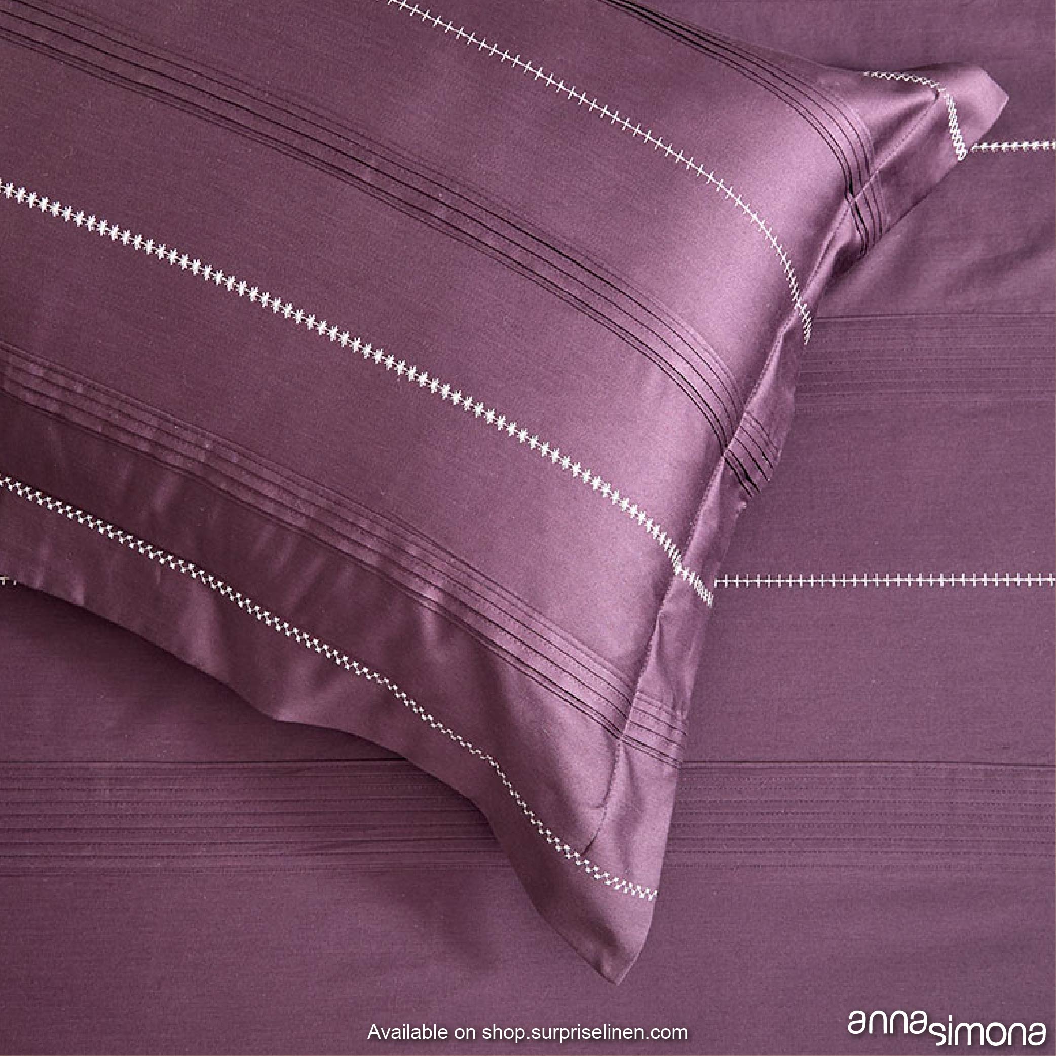 Anna Simona - Brooklyn 4 Pcs Fine Cotton Satin Duvet Ensemble Set (Wine / Sesame)