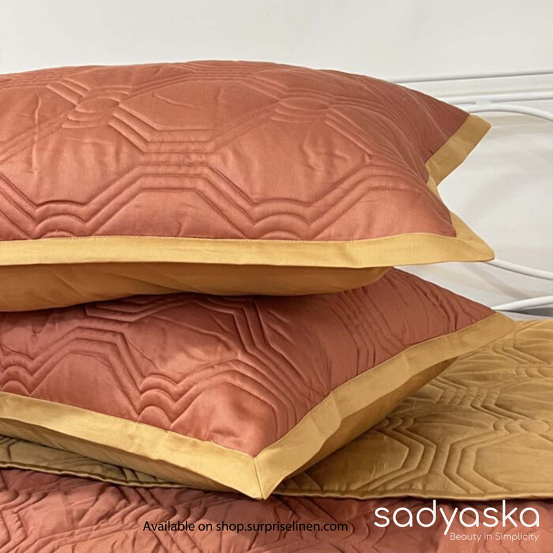 Sadyaska - Quilted Terracotta And Honey Mustard Instar Reversible Bedcover