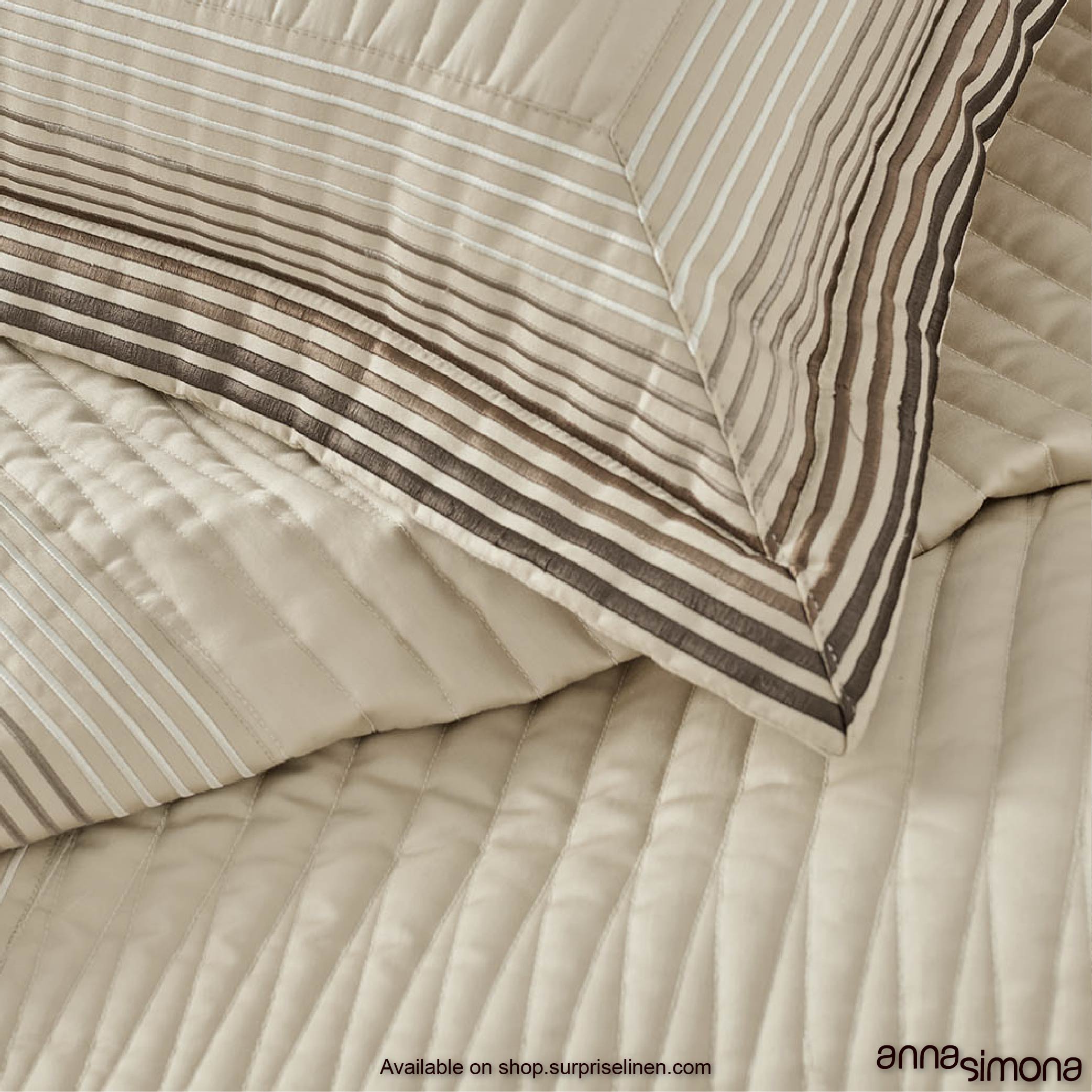 Anna Simona - Cornell 3 Pcs 400 TC Fine Cotton Satin Bed Cover Set (Buff)