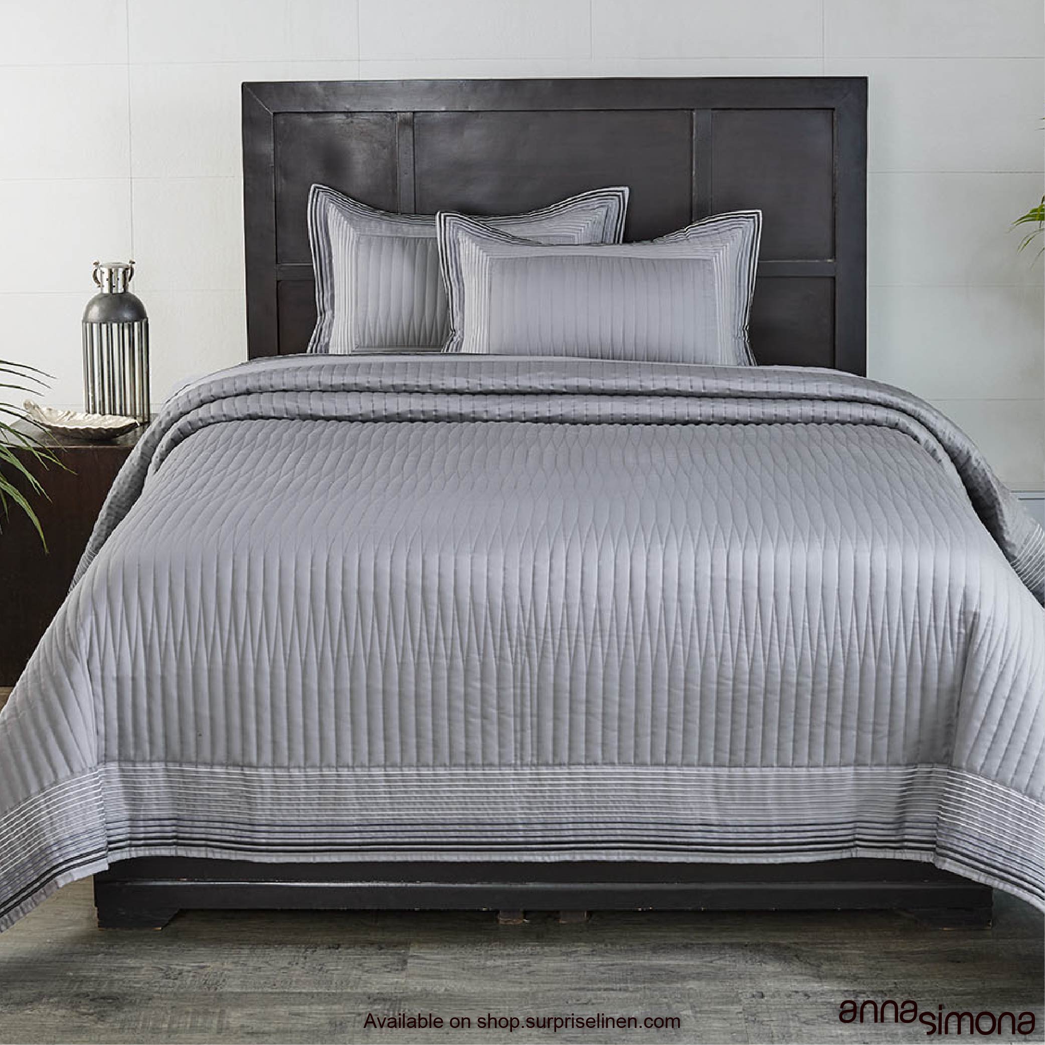 Anna Simona - Cornell 3 Pcs 400 TC Fine Cotton Satin Bed Cover Set (Grey)