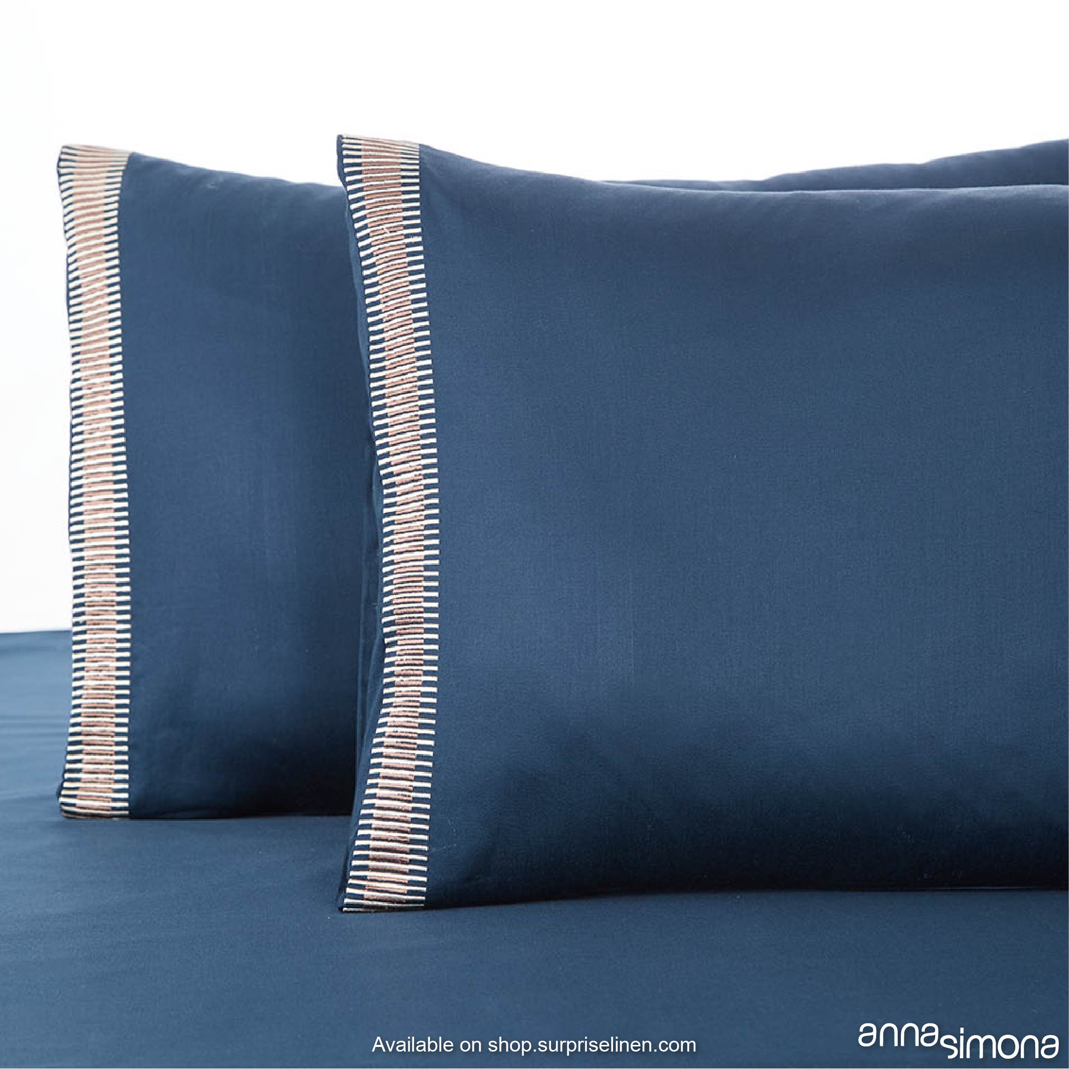 Anna Simona - Fiji King Size 400 TC Cotton Satin King Size Bedsheet Set (Navy Blue)