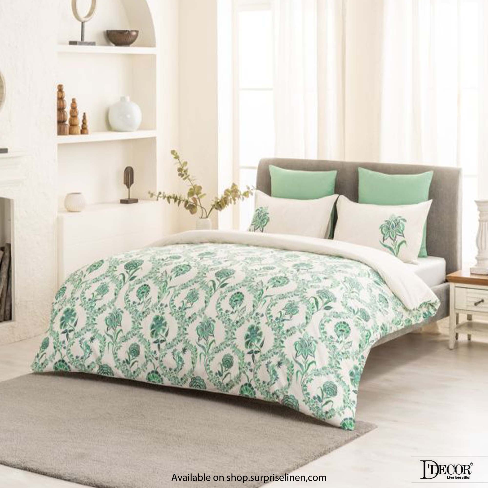 D'Decor - Elemental Collection 100% Cotton Queen Size 3 Pcs Bedsheet Set (Gracia Green)